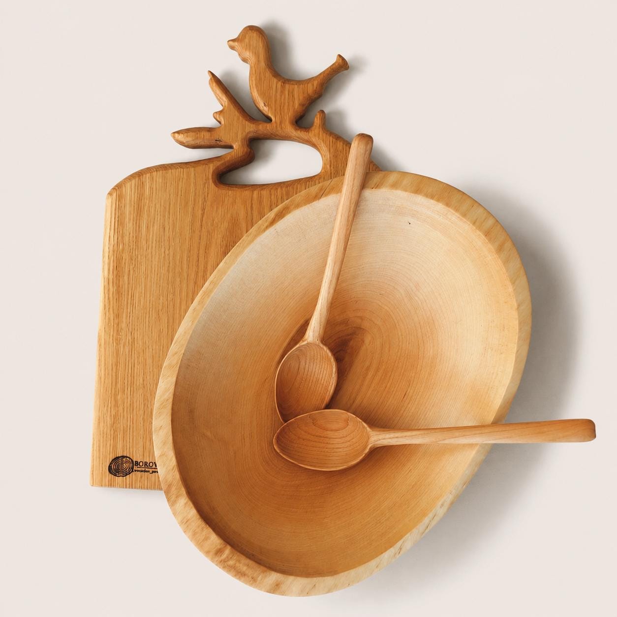 Wooden Salad Bowl Set, Christmas Gift for Mom & Dad, Anniversary Gift, Housewarming Gift, Wooden Serving Board, Handmade Kitc