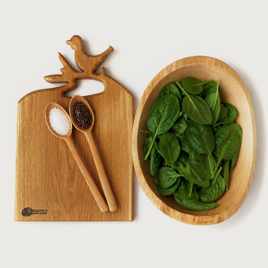 Wooden Salad Bowl Set, Christmas Gift for Mom & Dad, Anniversary Gift, Housewarming Gift, Wooden Serving Board, Handmade Kitc