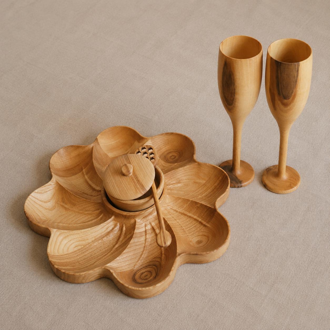 Appetizer Charcuterie Board Set with Walnut Goblets