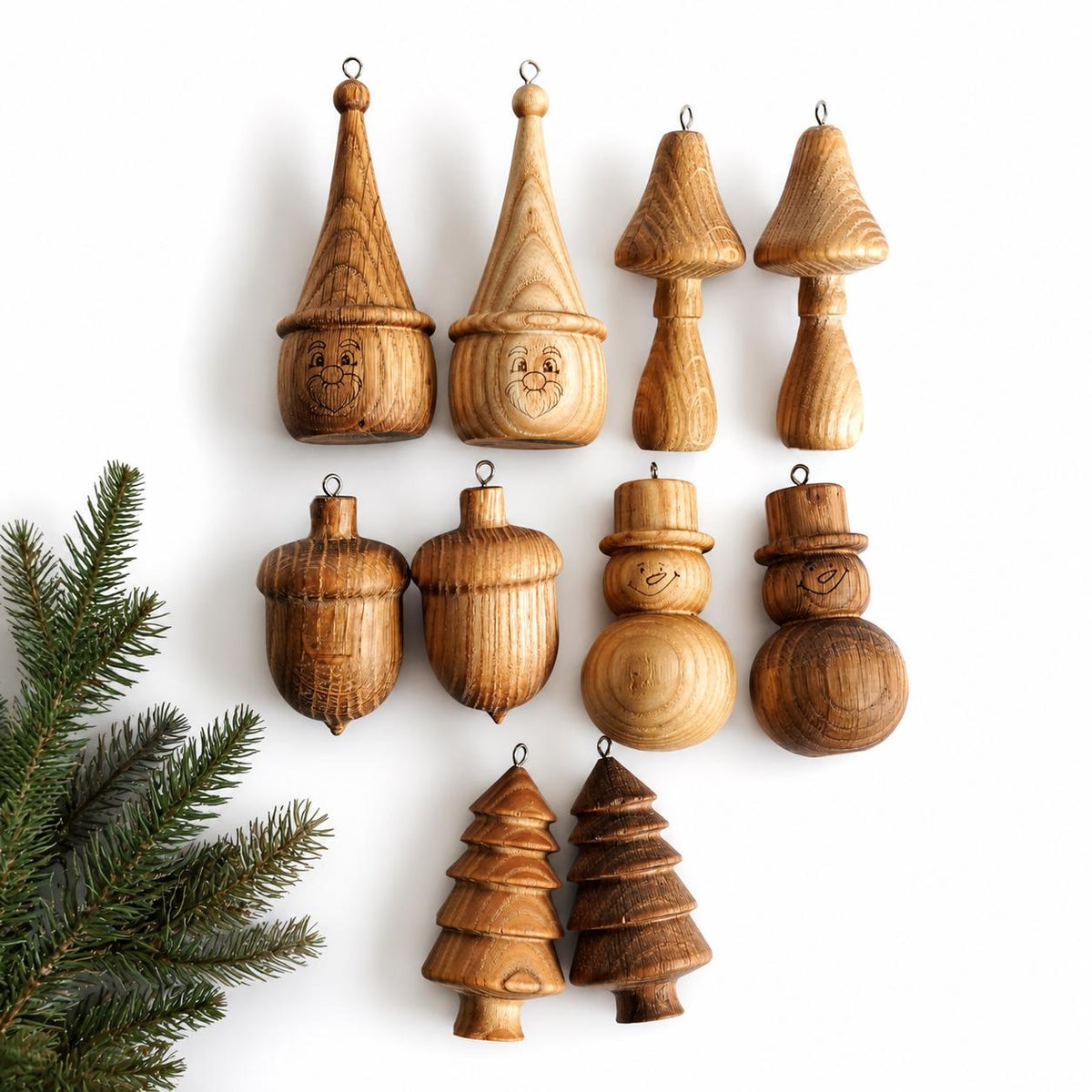 Wooden Christmas Ornaments Set of 10, Rustic Christmas Tree Decorations, Christmas Gift, Scandinavian Holiday Decor, Oak & As