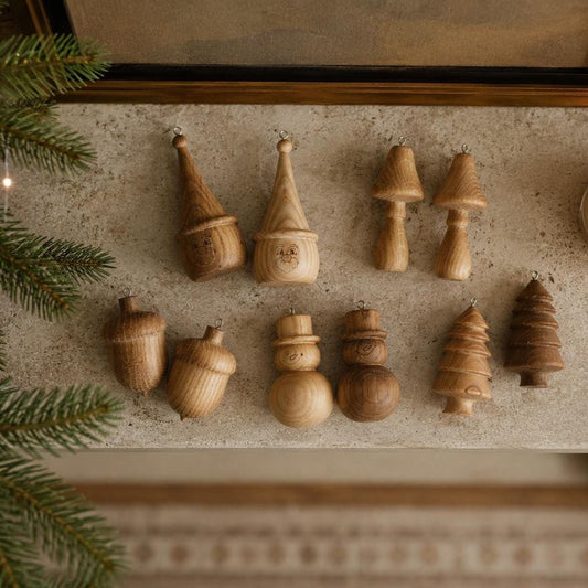 Wooden Christmas Ornaments Set of 10, Rustic Christmas Tree Decorations, Christmas Gift, Scandinavian Holiday Decor, Oak & As