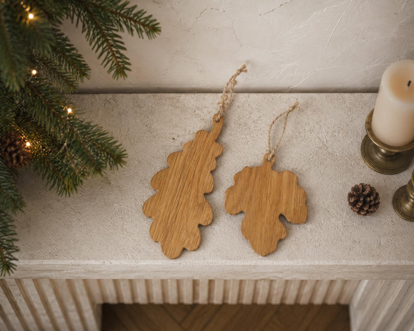 Set of 6 Wooden Leaf Christmas Ornaments