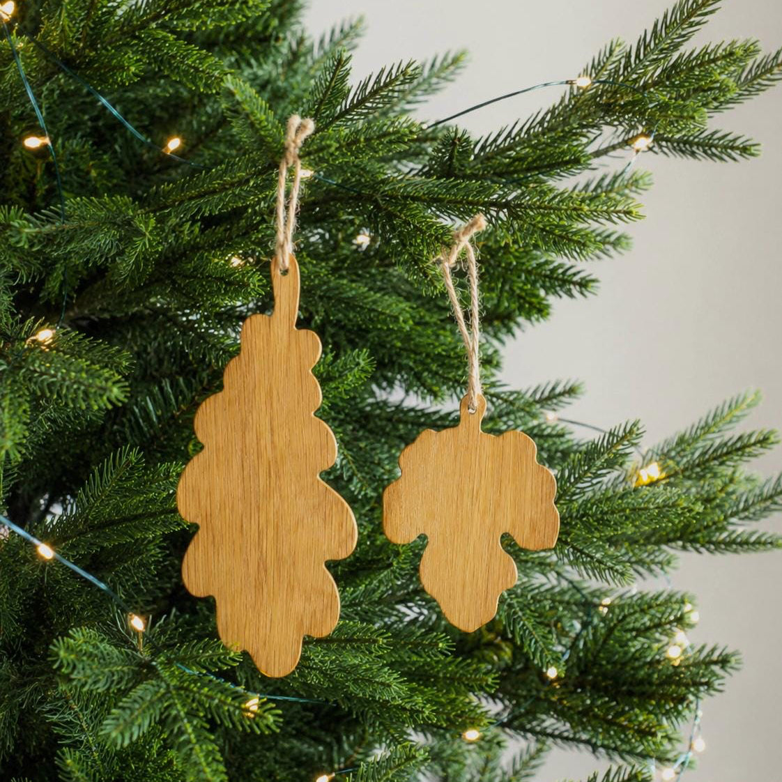 Set of 6 Wooden Leaf Christmas Ornaments