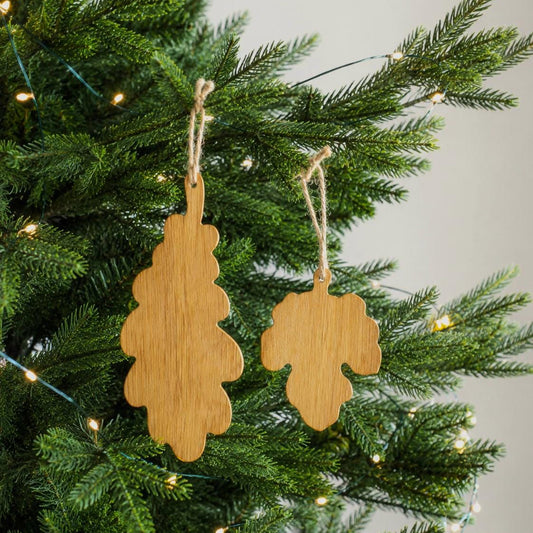Set of 6 Wooden Leaf Christmas Ornaments