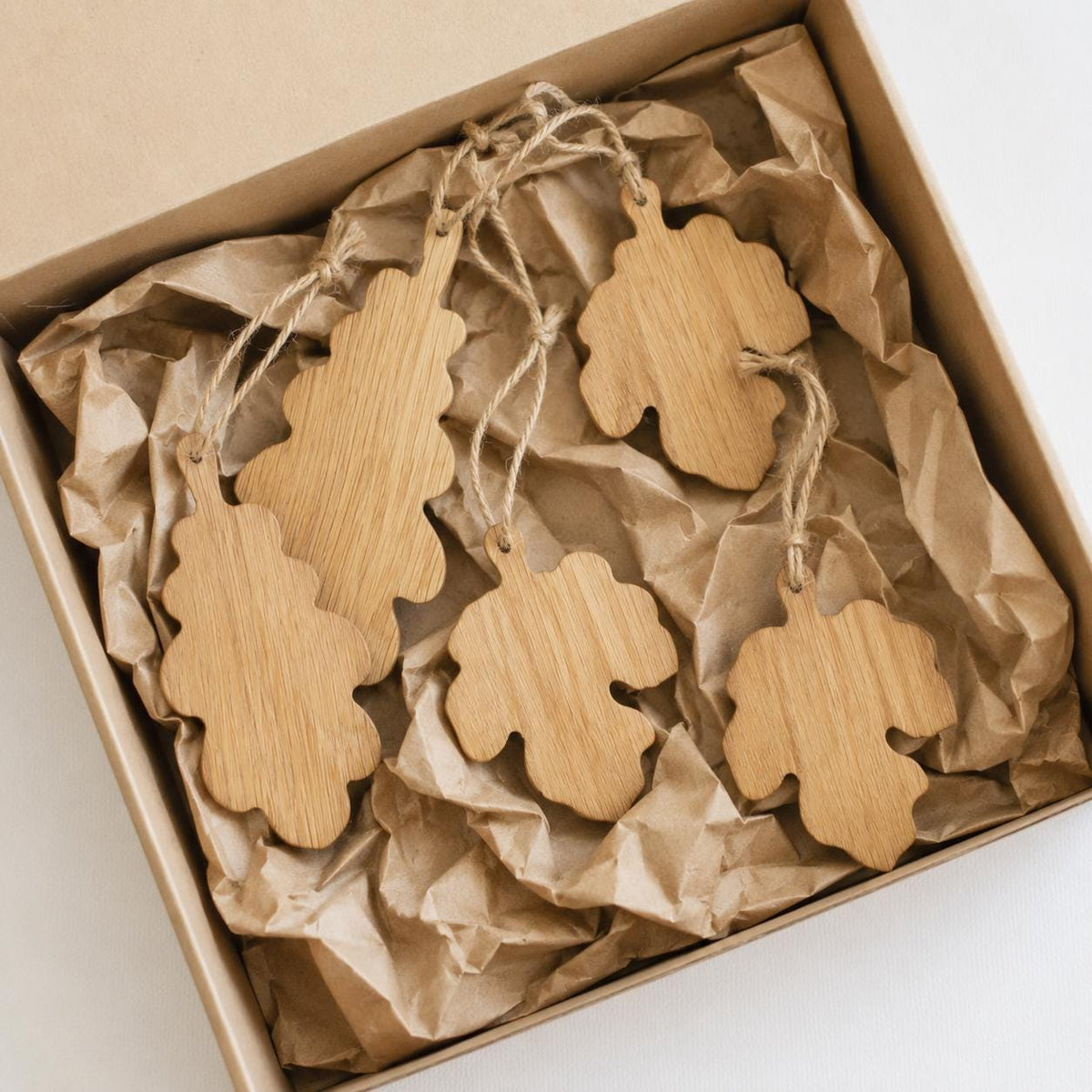 Set of 6 Wooden Leaf Christmas Ornaments