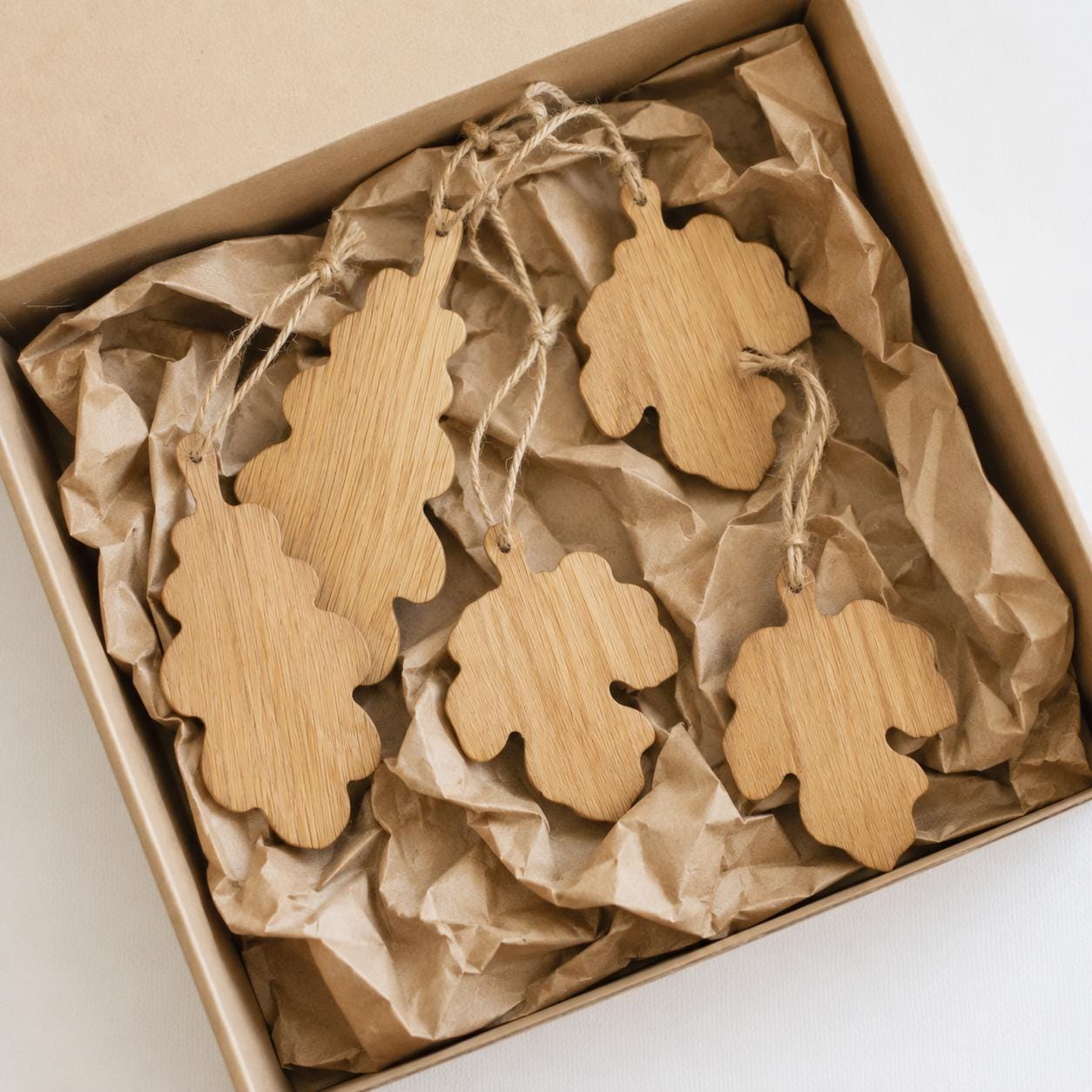Set of 6 Wooden Leaf Christmas Ornaments