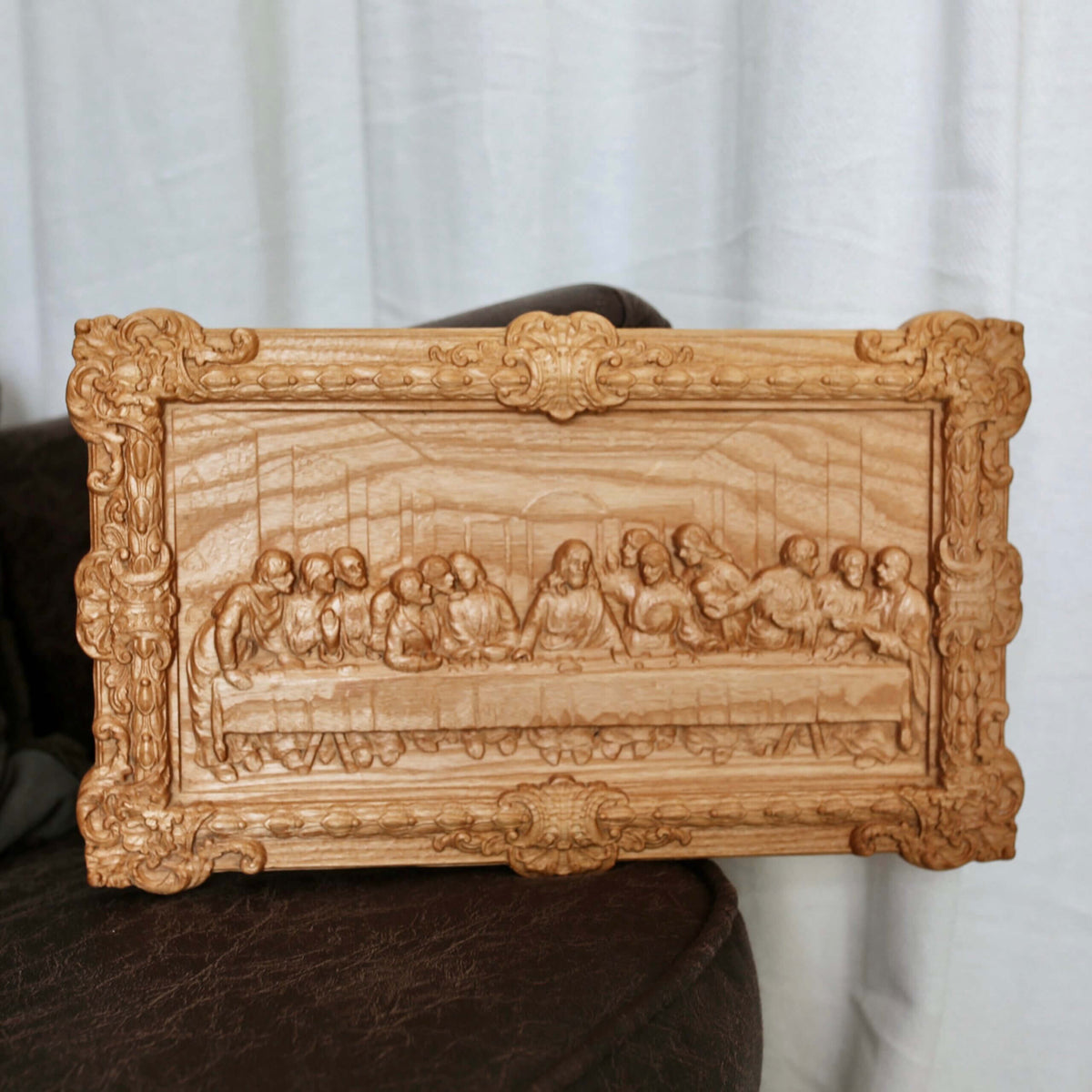 Wooden Last Supper Icon, Ash Wood Christian Wall Decor 38 × 23 cm - image 3