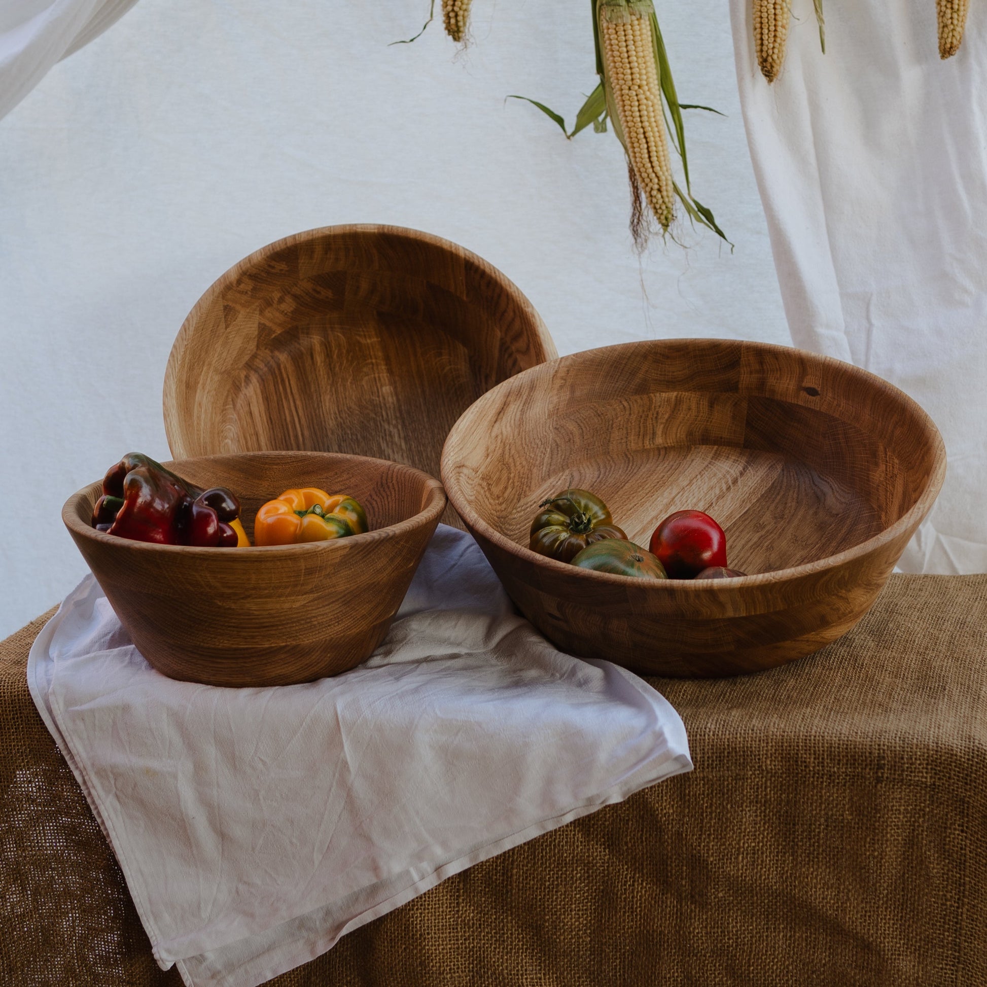 Medium wooden mixing bowl handcrafted from oak and ash
