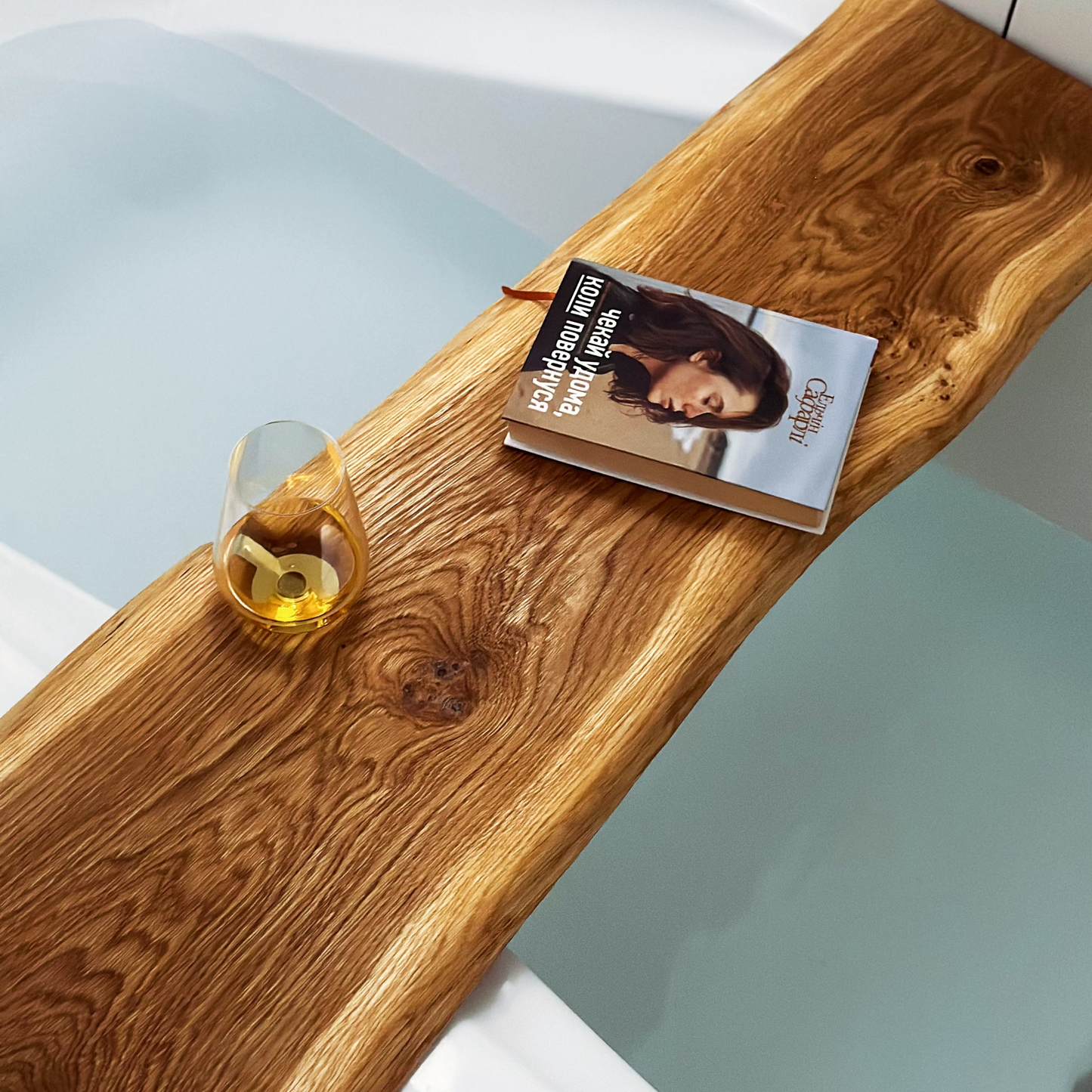 Handmade oak bathtub caddy tray, thoughtful spa gift for her or him