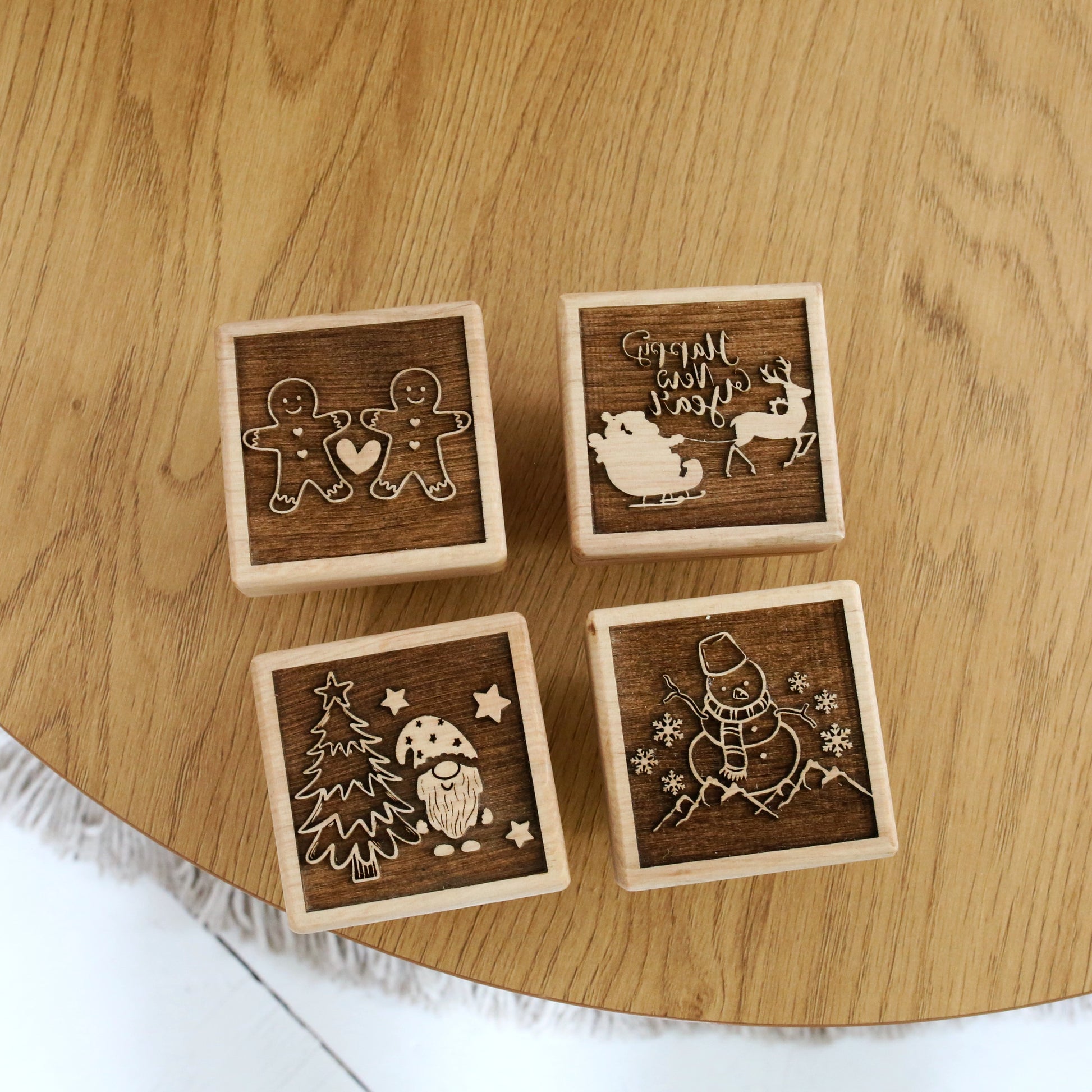 Eco-friendly oak bread board with cookie stamps and deep mixing bowl