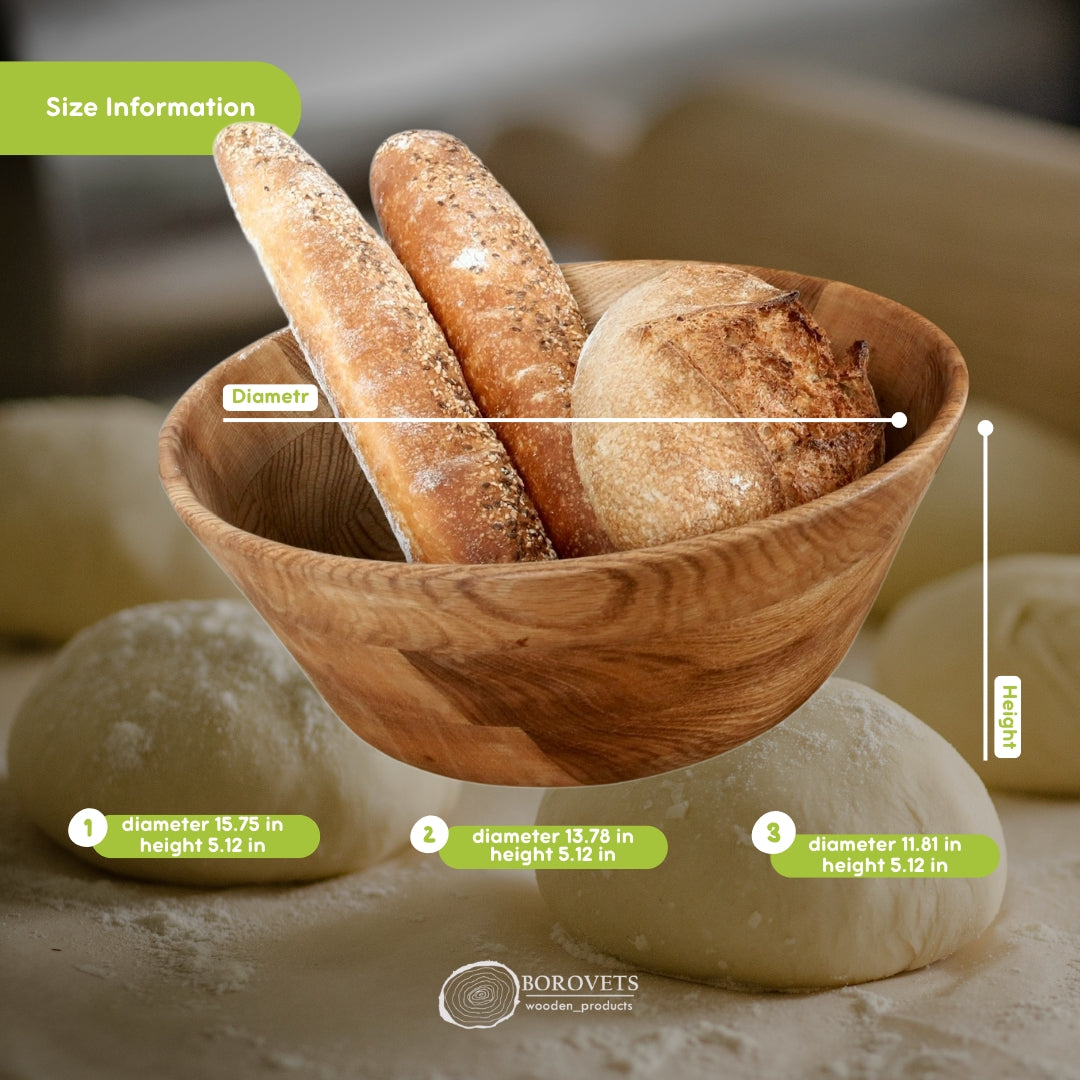 Rustic oak bread bowl for mixing dough and baking bread