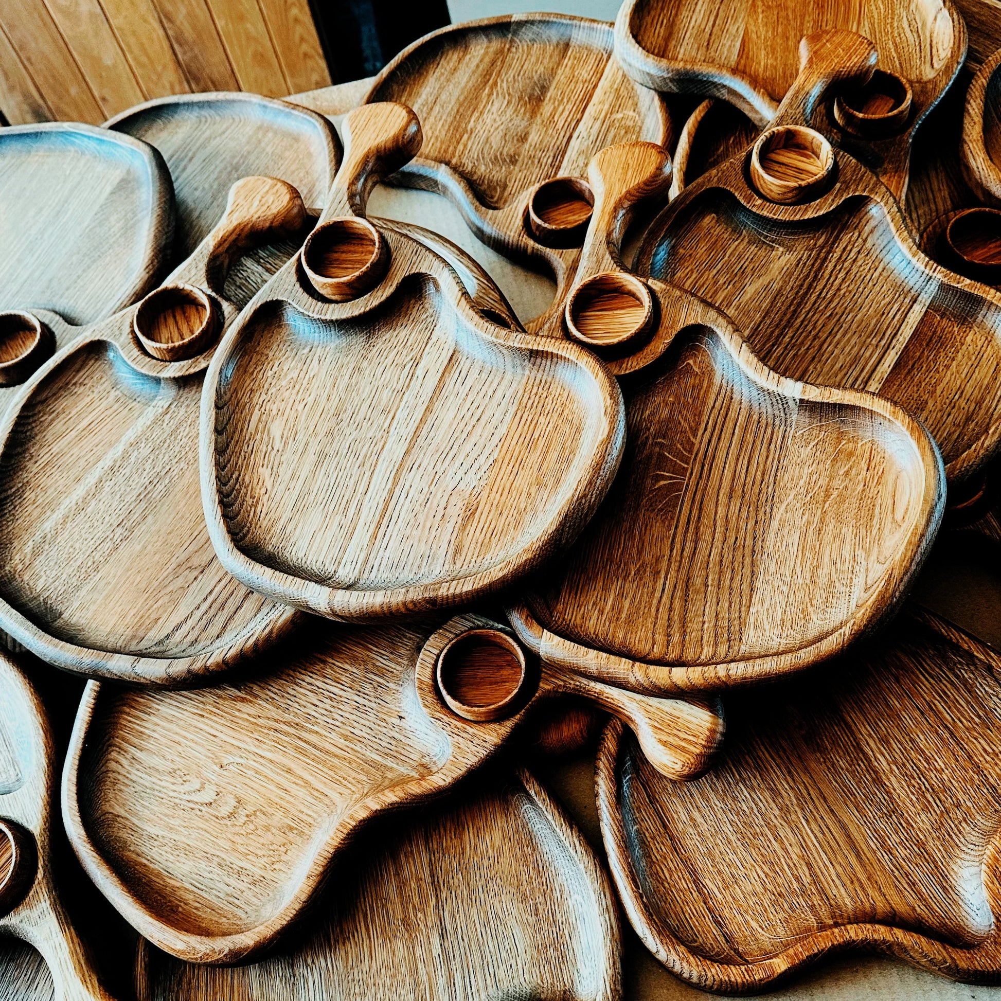Natural oak kitchen board Bone shape with mini plate for serving food