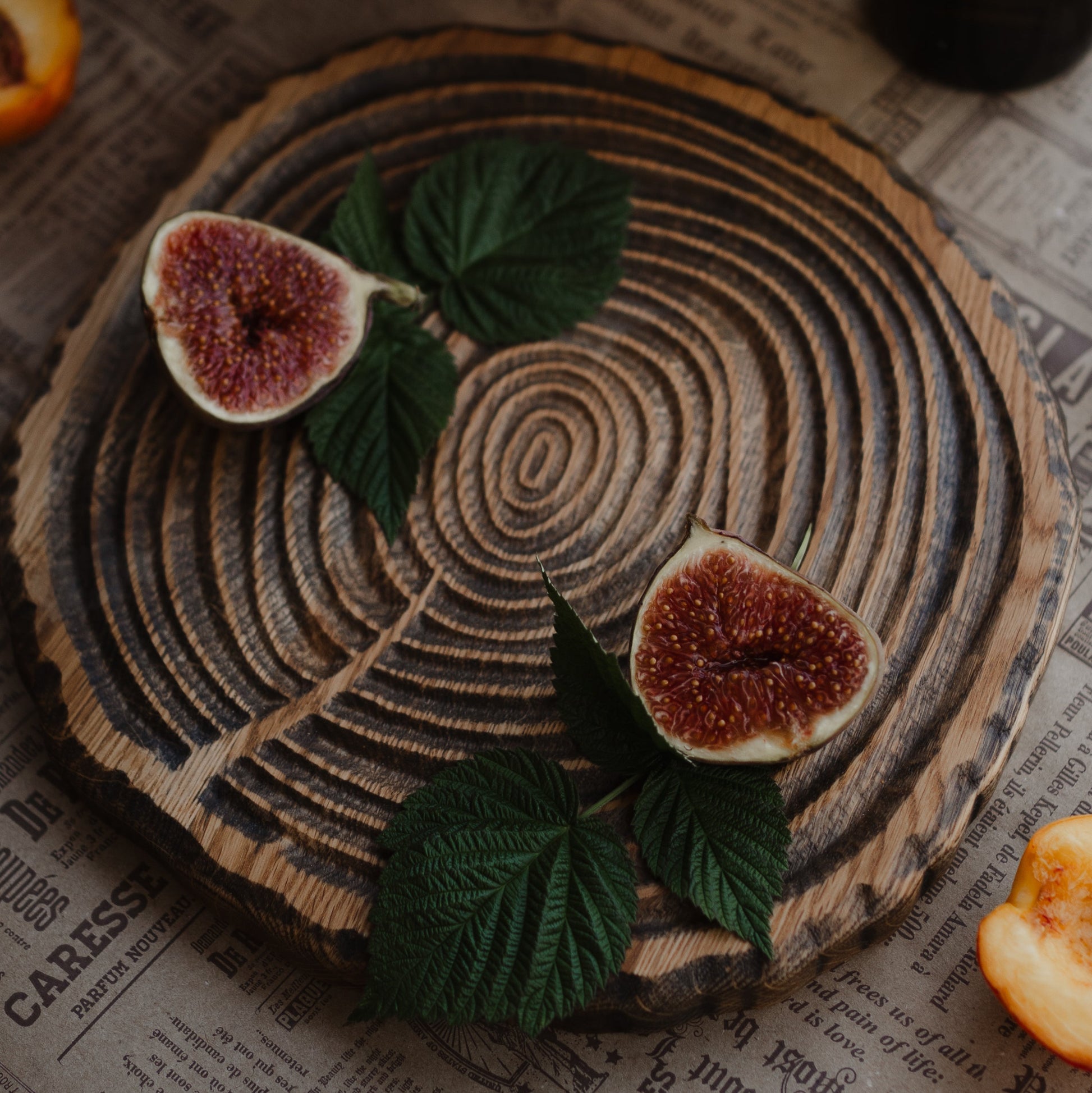 Oak round plate for serving snacks, cheese, and fruits
