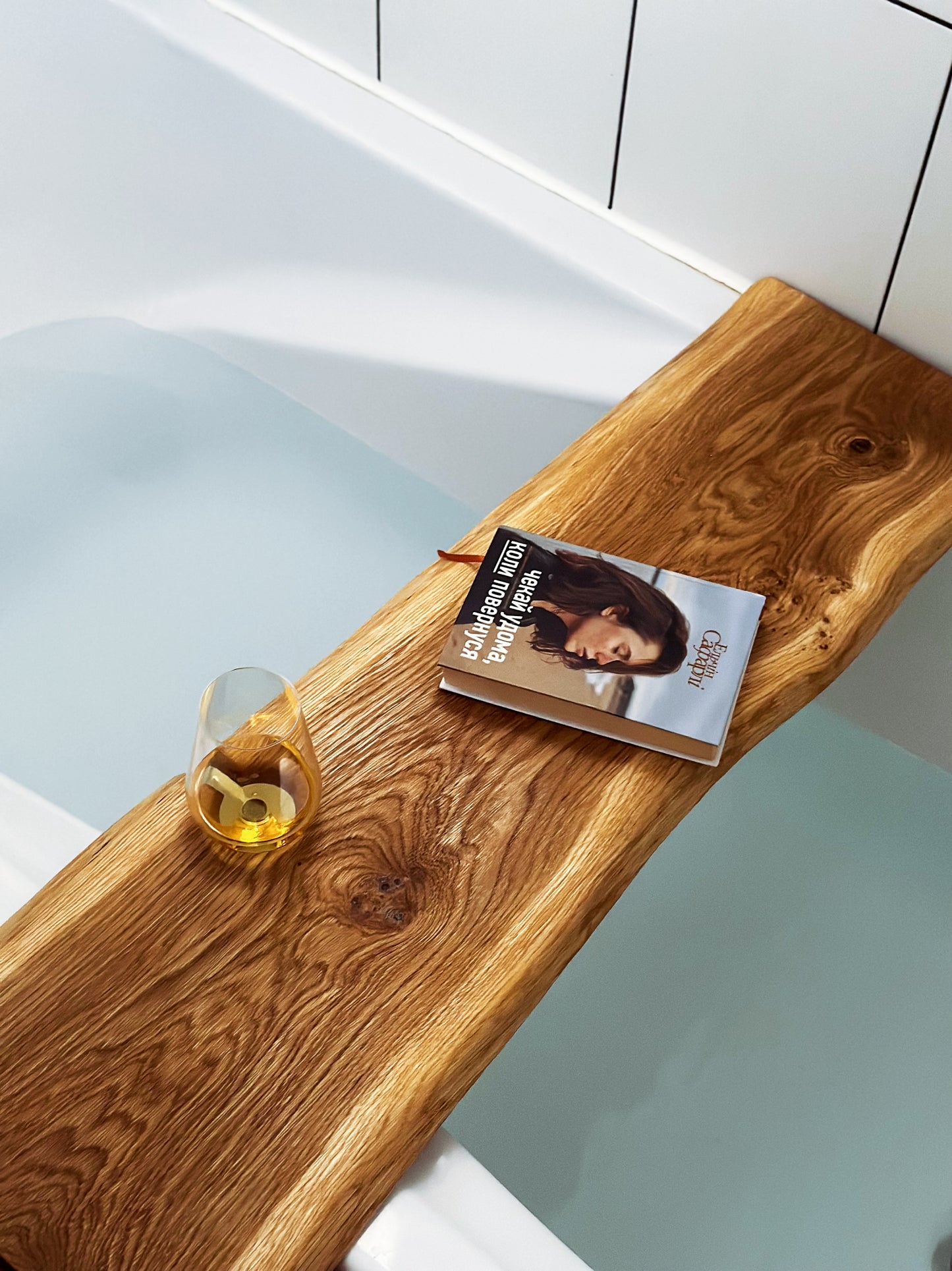 Live Edge Oak Bath Tray Wooden Bathtub Shelf Bathroom Decor Gift