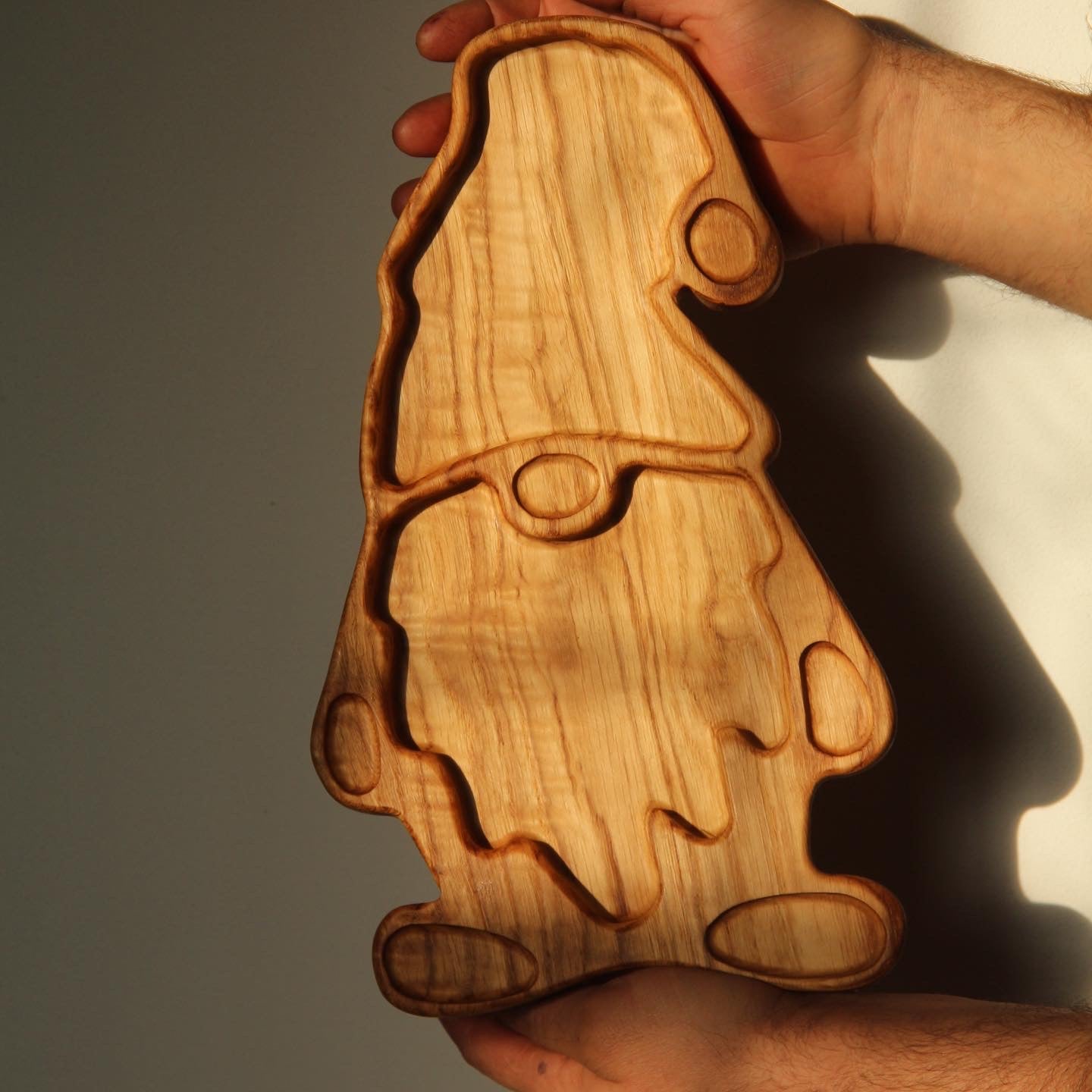 Rustic gnome shaped wooden plate for holiday decor and serving food