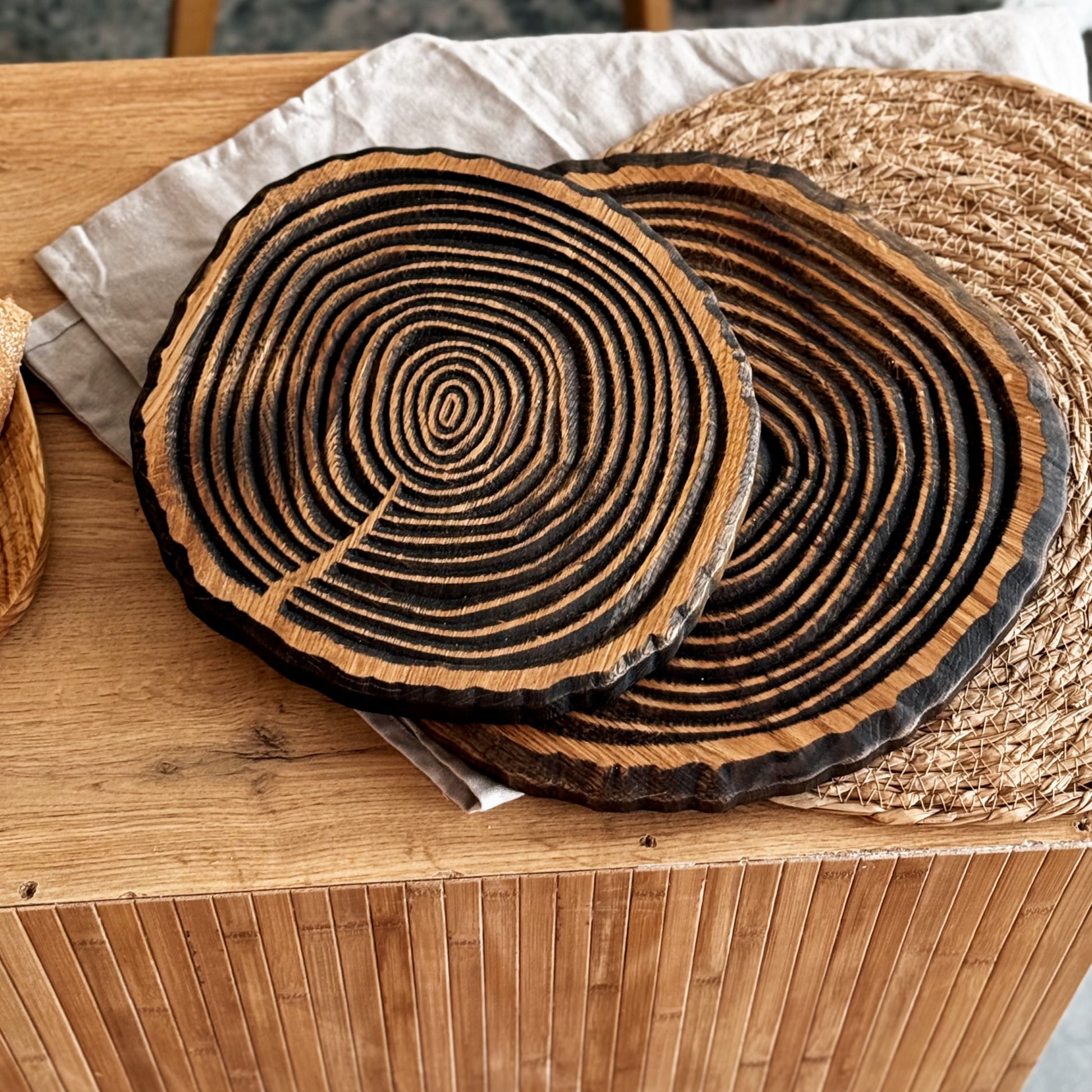 Handcrafted oak board used for bread cheese or appetizers