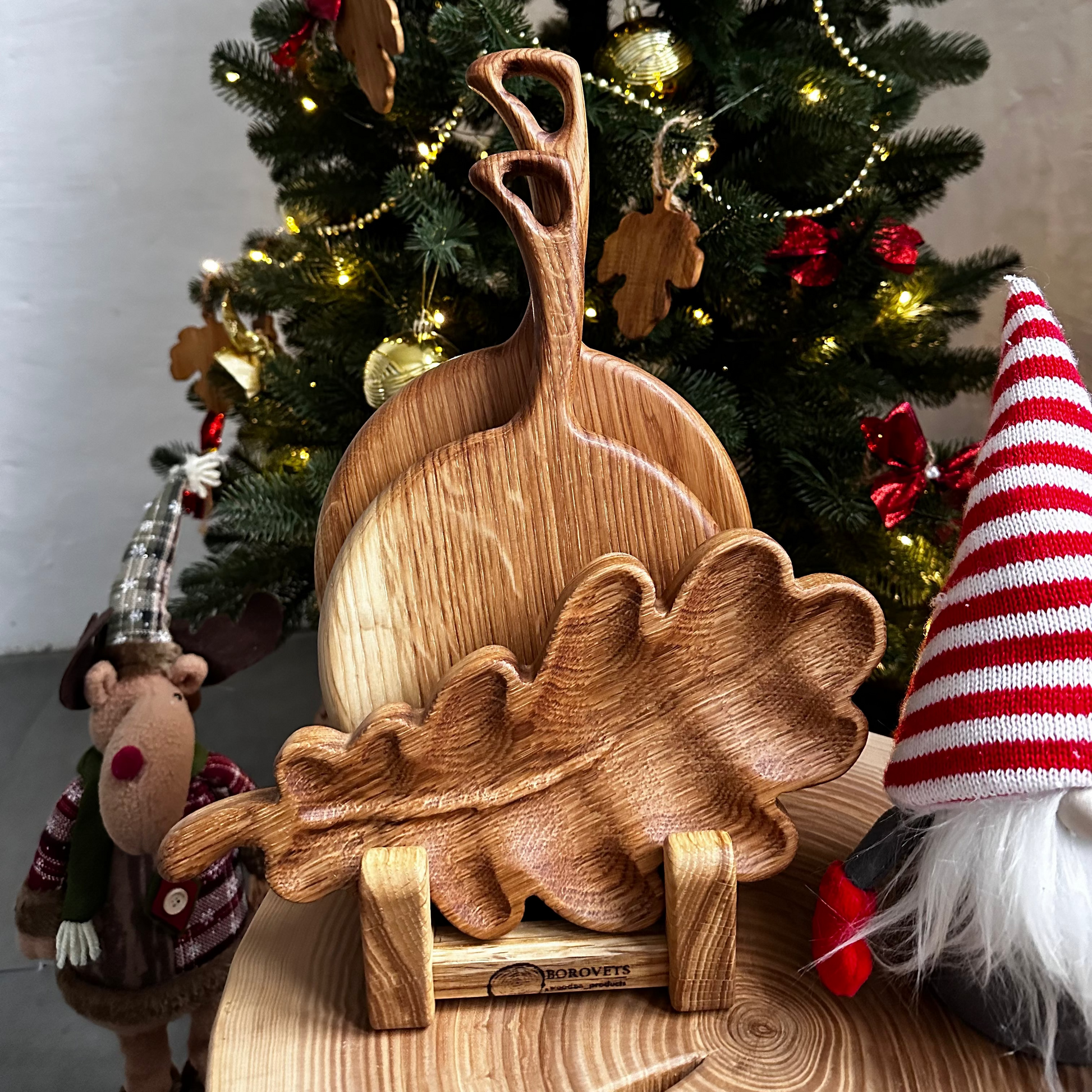 Rustic oak board set with natural finish for everyday cooking and serving