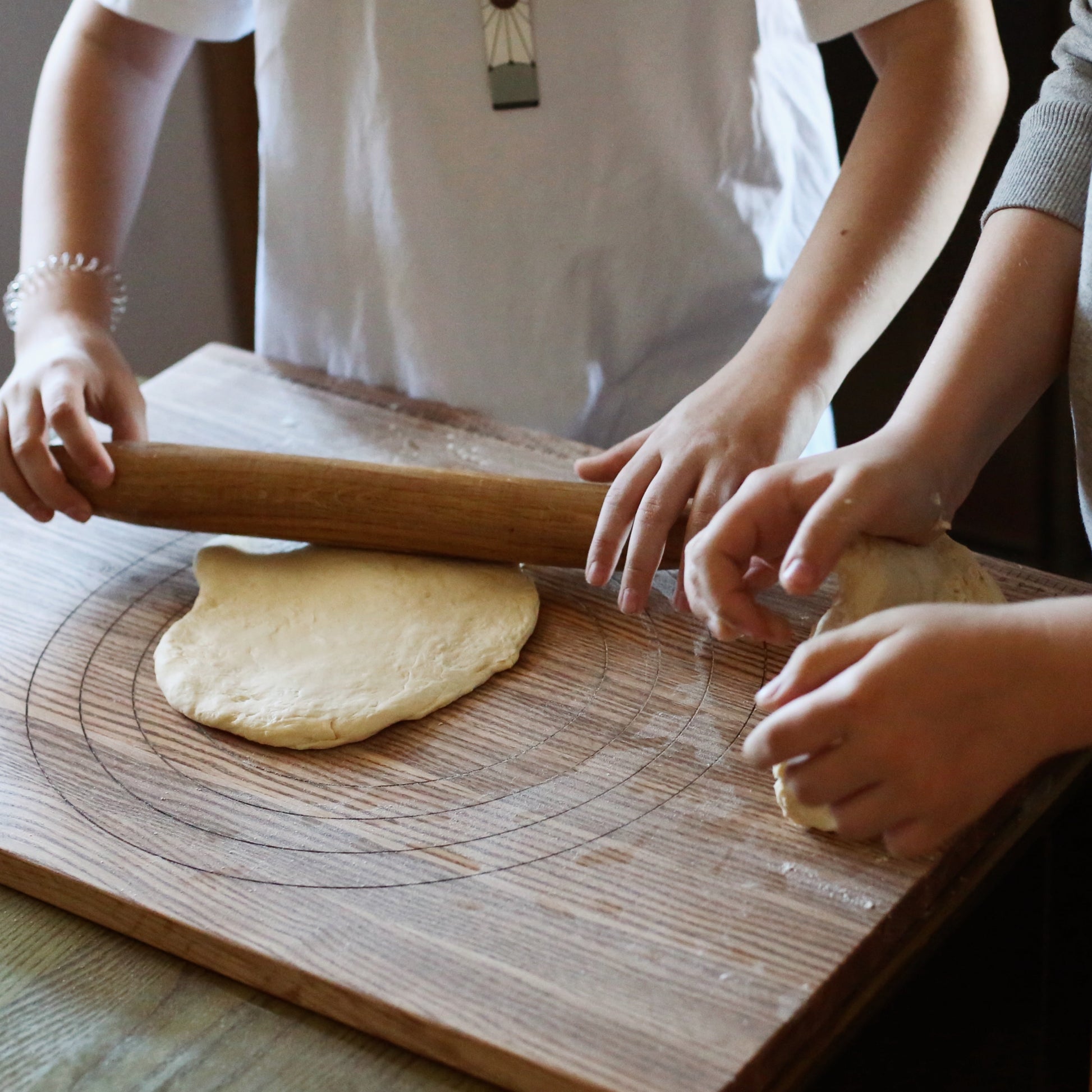 Rustic oak dough board for traditional bread making and baking