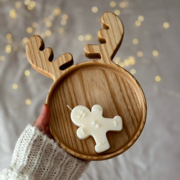 Rustic handmade wooden deer plate, unique holiday and Christmas gift