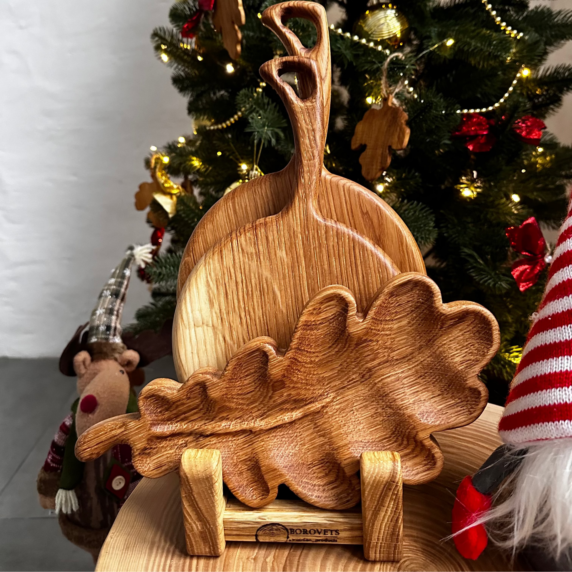 Rustic wooden serving board set perfect for cheese, bread, and appetizers