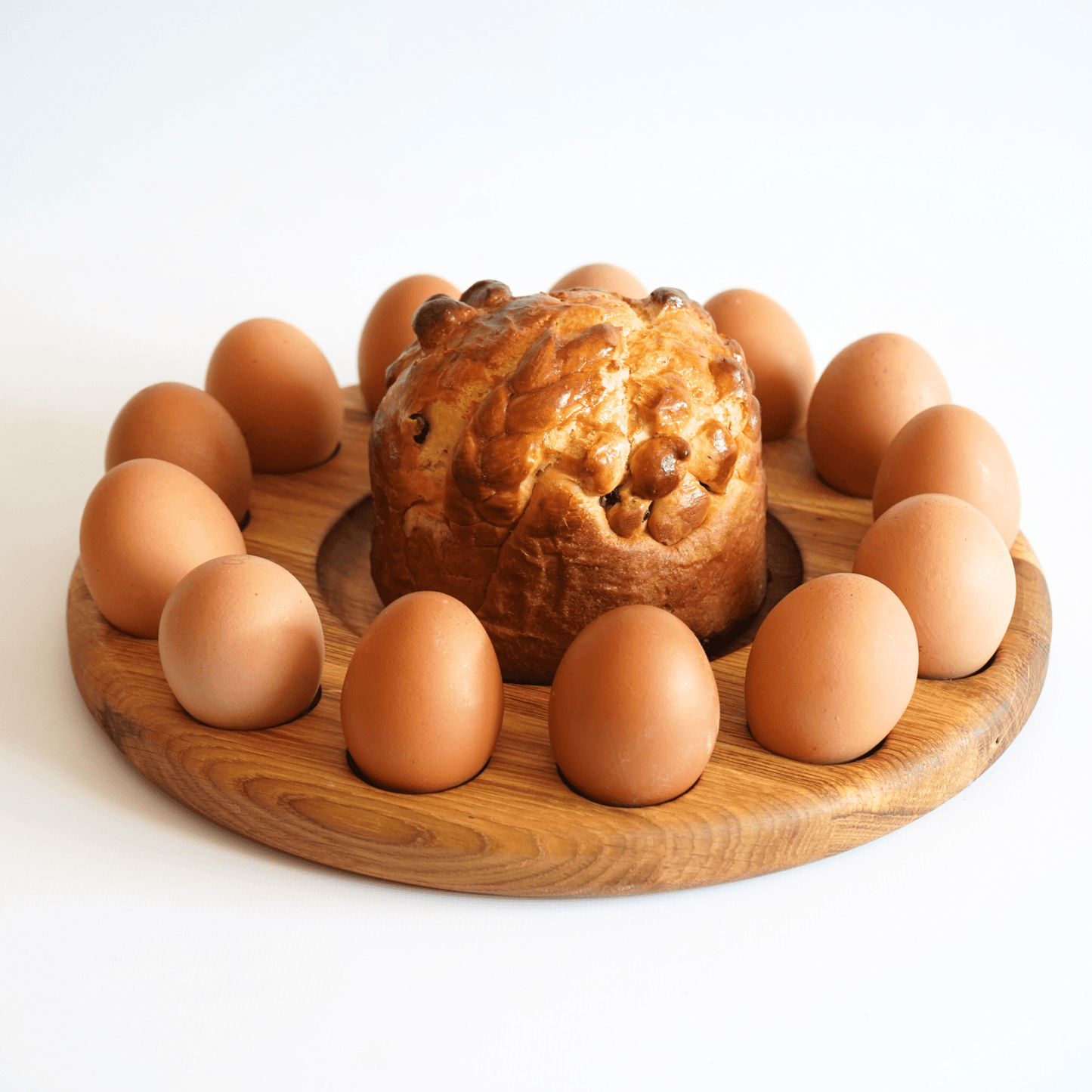 Solid Oak Easter Egg Holder for 13 Eggs and Easter Bread, 30 cm