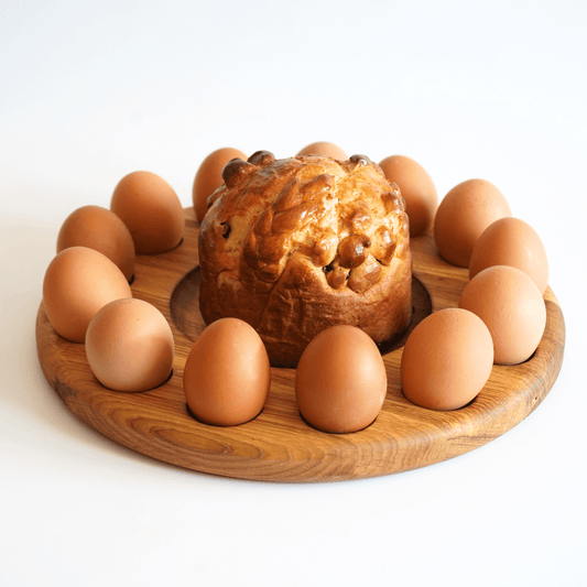 Solid Oak Easter Egg Holder for 13 Eggs and Easter Bread, 30 cm