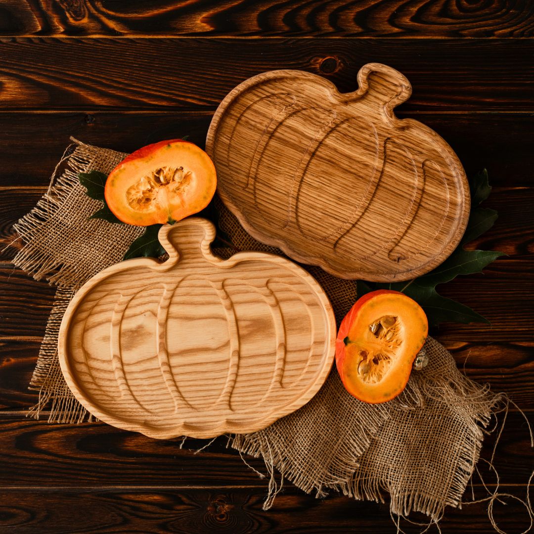 Unique pumpkin shaped wooden cheese plate gift for sister or family