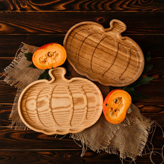 Unique pumpkin shaped wooden cheese plate gift for sister or family