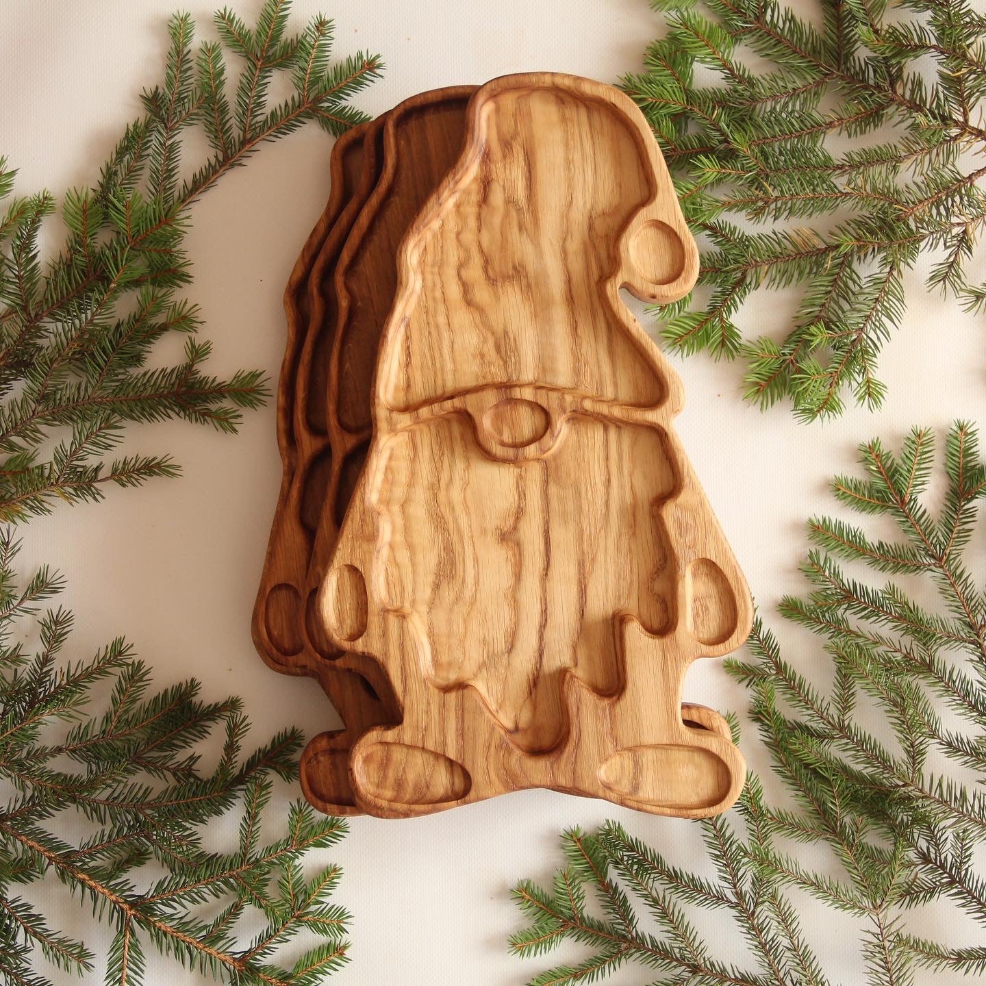 Wooden gnome shaped Christmas plate handmade from oak wood