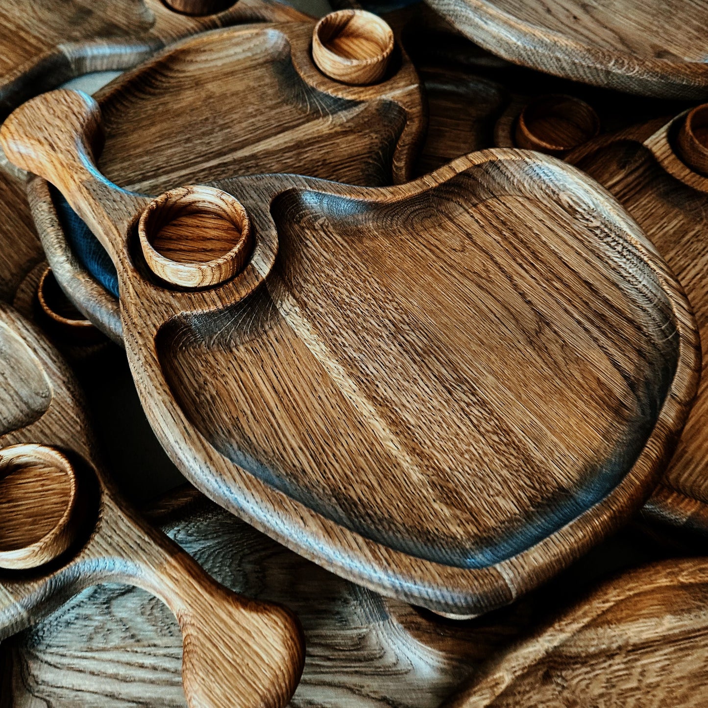Wooden meat board with sauce bowl handmade from eco-friendly oak